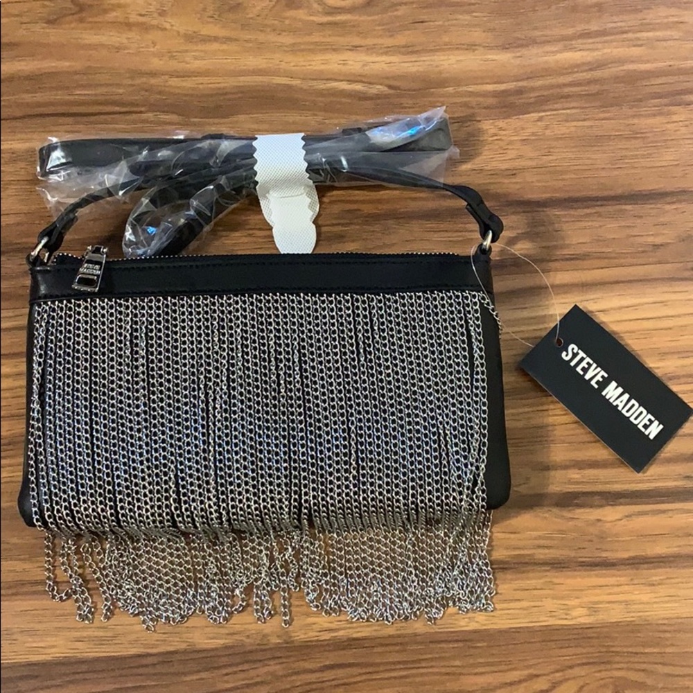 Steve Madden Black Metallic Tassel Crossbody Purse
